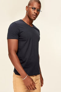 Presser Navy V Neck Cotton T-Shirt - SMTH