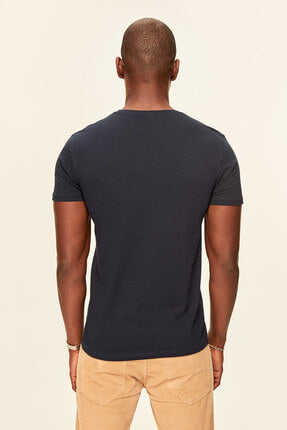 Presser Navy V Neck Cotton T-Shirt - SMTH