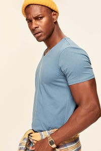 Indigo Cotton V Neck T-Shirt - SMTH