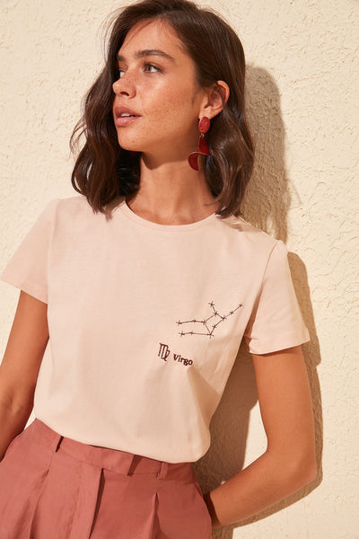 Cancer Embroidered Basic T-Shirt - SMTH